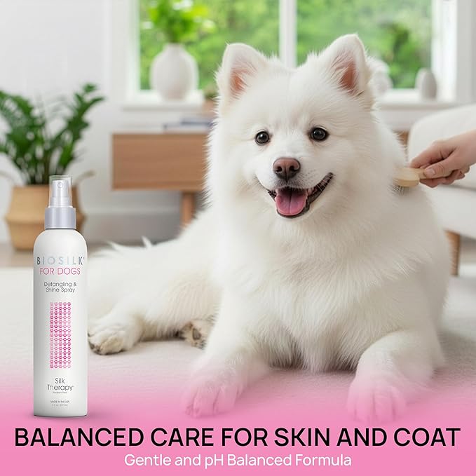 BioSilk for Pets Silk Therapy Detangling Plus Shine Mist for Dogs - Reduces Matted Fur, Shiny & Soft Coat - Suitable for All Dogs & Puppies, Made in USA, 8 Fl Oz - 2 Pack