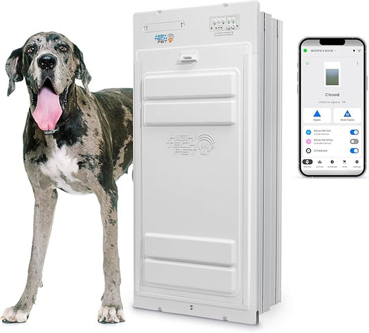 New, Power Pet Automatic ROLL UP Door by High Tech Pet Brand - Motorized Panel Rolls Up - Pet Operated - WiFi App Control - 24/7 Exit & Entry Timers - Airtight - Security Panel (Wall Mount, X-Large)