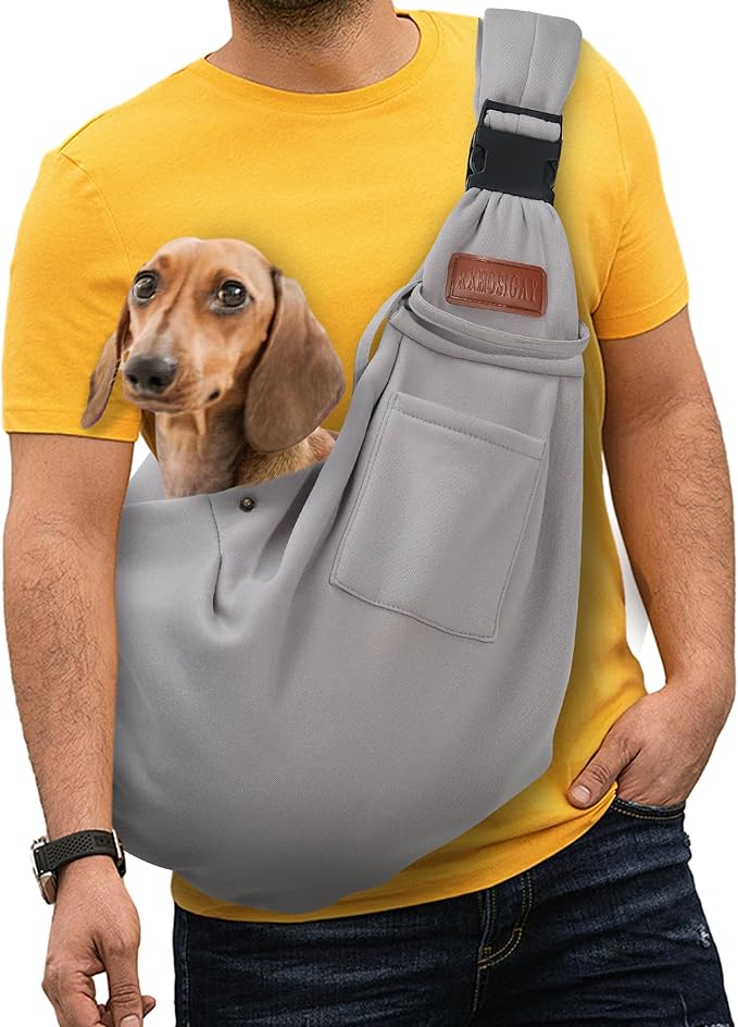 Small Pet Carrier Pouch Sling for Daily with Adjustable Strap Pocket Safety Buckle for Puppy Dog Papoose and Cat Kitten Grey