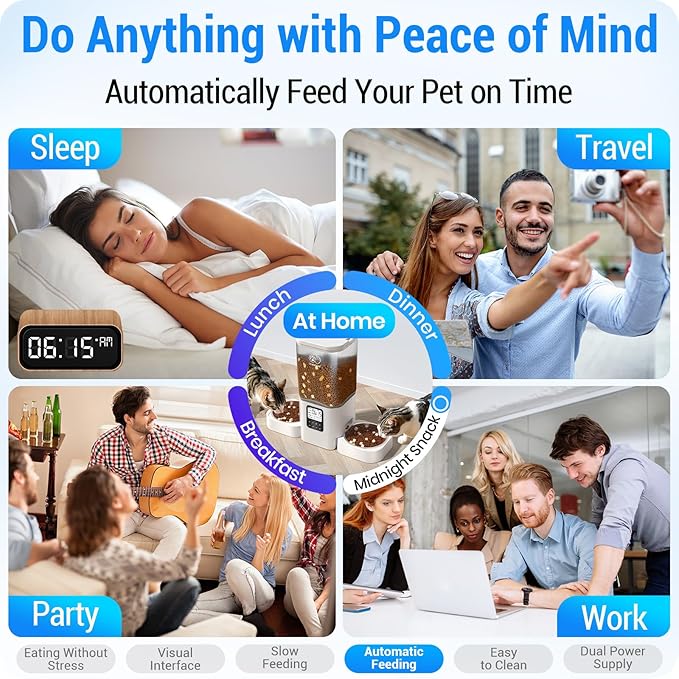 Timed Automatic Cat Feeder 2 Cats with Slow Feed: Dual Automatic Dog Feeder with Information Visualization, Programmable Cat Food Dispenser for Multiple Pets,Detachable for Easy Clean-29 Cup