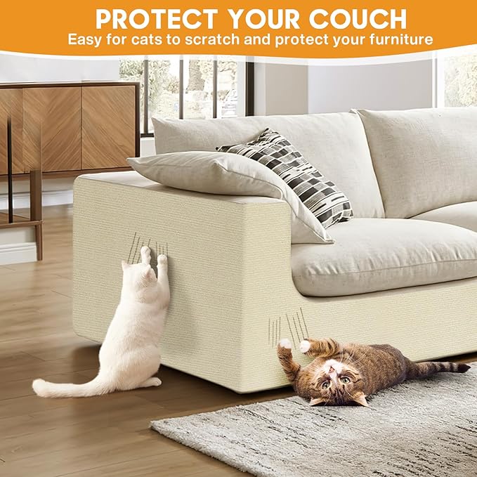 MIAOKE 2 Pcs 40 × 16 in Cat Scratch Furniture Protector with Cutter Slider and Measuring Tape, Trimmable Self-Adhesive Cat Scratch Carpet, Suitable for DIY Cat Tree Stands, Sofas,Cat Tower
