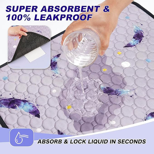 Washable Pee Pads for Dogs, 2Pack Reusable Puppy Pads, Super Absorbent & Leakproof Dog Pads, Anti-Slip Dog Pee Pads for Puppy Training & Incontinence, Feather Pattern 18"x24"