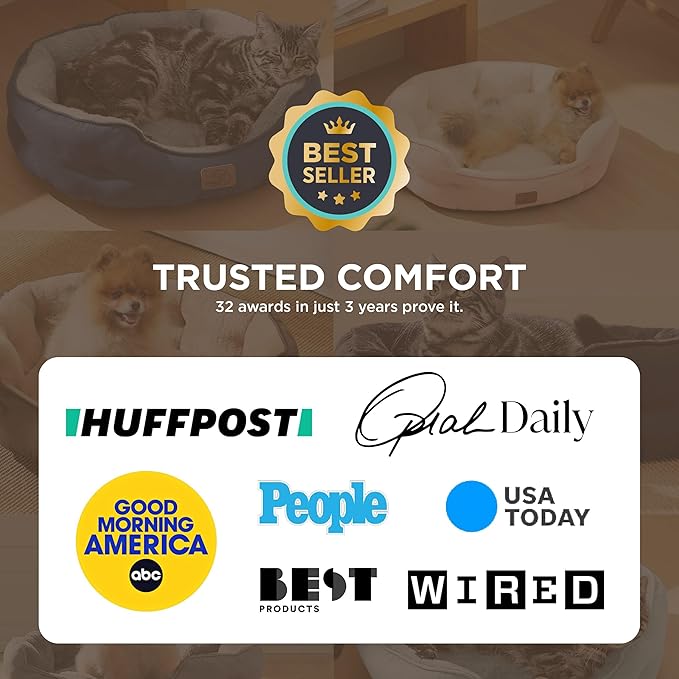 Bedsure Dog Beds for Small Dogs - Round Cat Beds for Indoor Cats, Washable Pet Bed for Puppy and Kitten with Slip-Resistant Bottom, 20 Inches, Camel