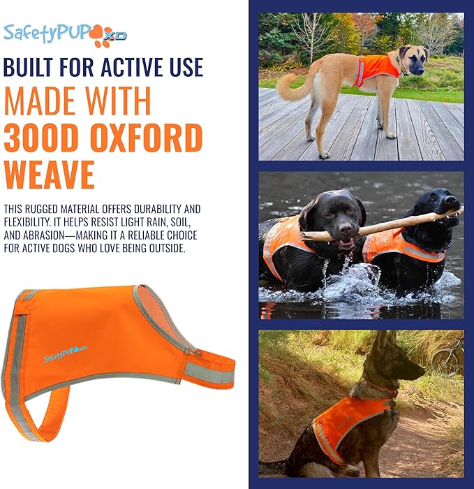 Blaze Orange Dog Vest, Lite Edition. High Visibility Dog Reflective Jacket with Mid Back Coverage. Ideal Hunting Vest, Reflective Gear for Small, Medium, and Large Breeds Helping to Keep Your PUP Safe