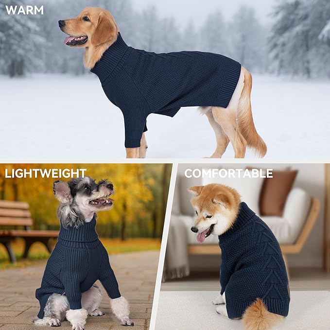 cyeollo Small Dog Sweater, Warm Turtleneck Sweaters for Small Dogs Boy, Knit Doggy Sweatshirt with Sleeves Fall Winter Pullover Cold Weather Dog Clothes for Indoor & Outdoor Wear, Navy S