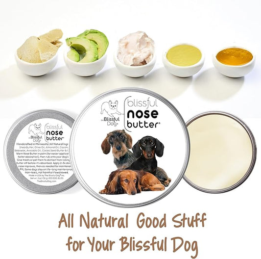 The Blissful Dog Daschund Nose Butter for Dry, Cracked Skin, Lick-Safe Dog Nose Balm with Moisturizing Shea Butter, Almond, Olive, and Essential Oils, Pet Supplies, Uncented, 2 oz.