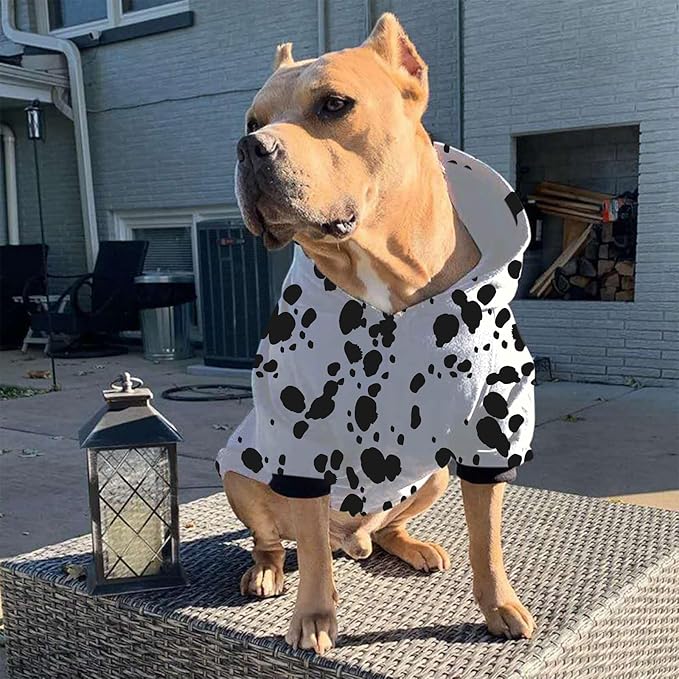 Halloween Dalmatian Dog Costume, Dalmatians Print Winter Clothes Sweaters for Halloween Cosplay Autumn Pets' Wear Dog Winter Hoodies with Pocket for Medium Large Dogs XL