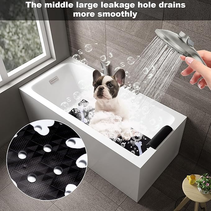 Dog Bath Mat for Tub Non-Slip Pet Bathtub Mat Fast Dry Dog Shower Attachment Mat Senior Friendly Dog Bath Supplies (Black