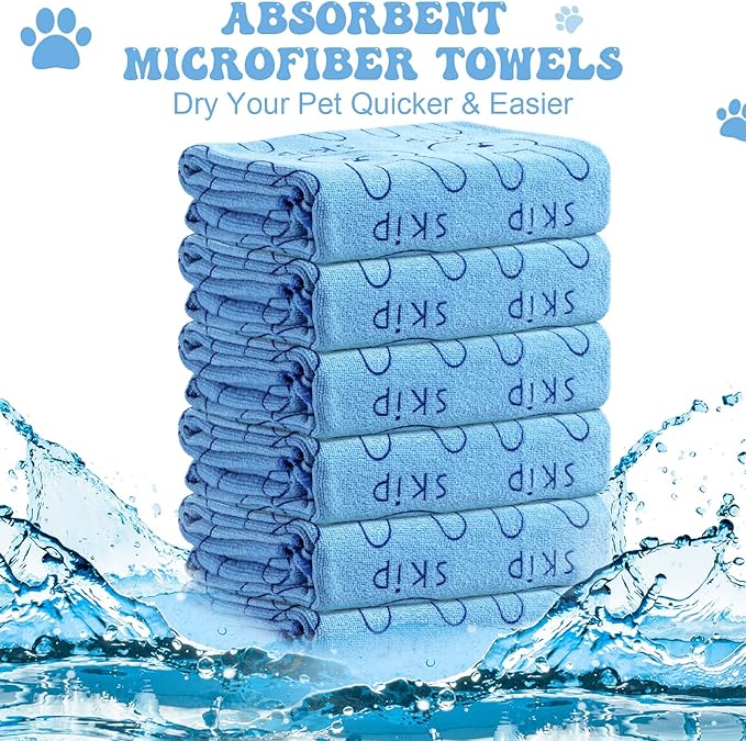 Peryiter 8 Pcs Dog Drying Towels Bulk 55'' x 28'' Pet Grooming Absorbent Microfiber Dog Bath Towels Quick Drying Puppy Bathing Towel for Small Medium Large Cats Pets Bathing Grooming(Blue)