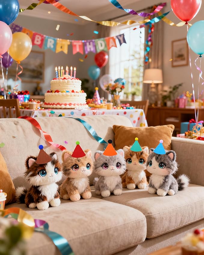 PET SHOW 12 Pack Mini Birthday Party Hats for Stuffed Animals Toys Dolls Adjustable Holiday Hats Felt Pom Pom Small Dog Cats Kitten Pet Grooming Costume Accessories