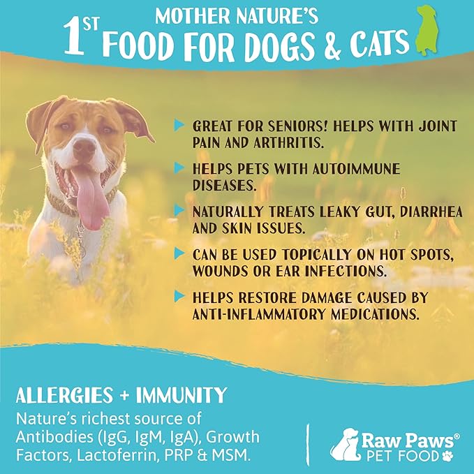 Raw Paws Pet Bovine Colostrum for Dogs Allergies & Immune Support (5-Ounce) - Made in USA - Colostrum for Cats - Senior Dog Supplements - Itchy Skin Treatment - All Ages, Sizes & Breeds