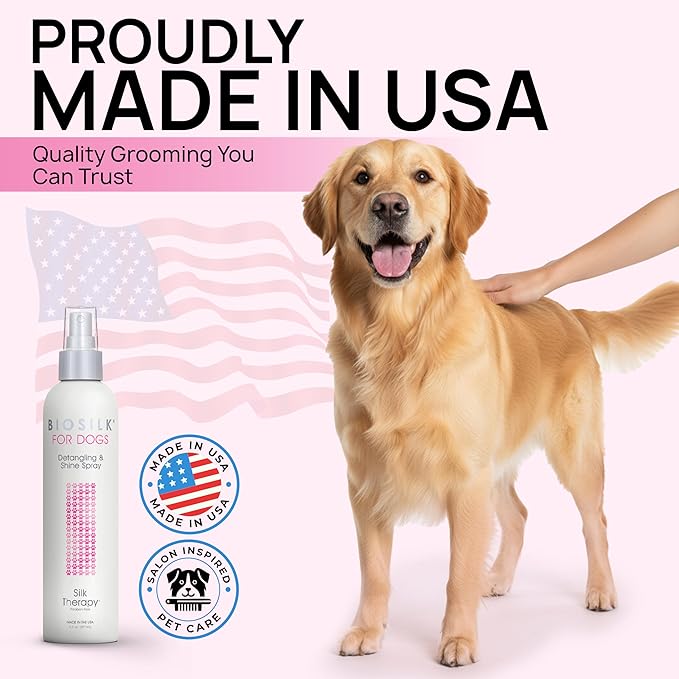 BioSilk for Pets Silk Therapy Detangling Plus Shine Mist for Dogs - Reduces Matted Fur, Shiny & Soft Coat - Suitable for All Dogs & Puppies, Made in USA, 8 Fl Oz - 2 Pack