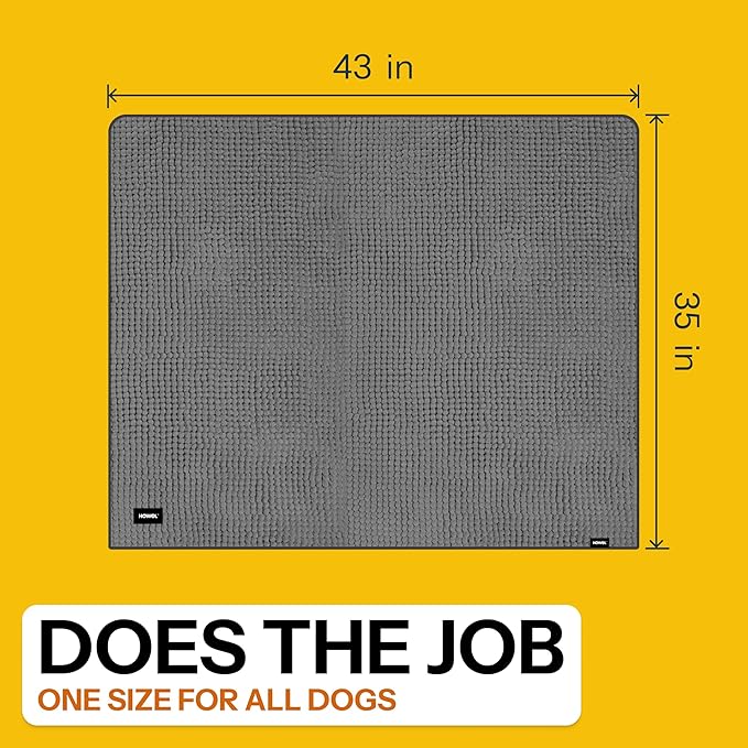 Throw Down Towel for Drying Dogs, 43" x 35", Ultra Absorbent Microfiber, Quick-Drying, Double-Sided Suede Chenille, Machine Washable, Soaks Over 2L, Grey Dog Bath Mat Towel