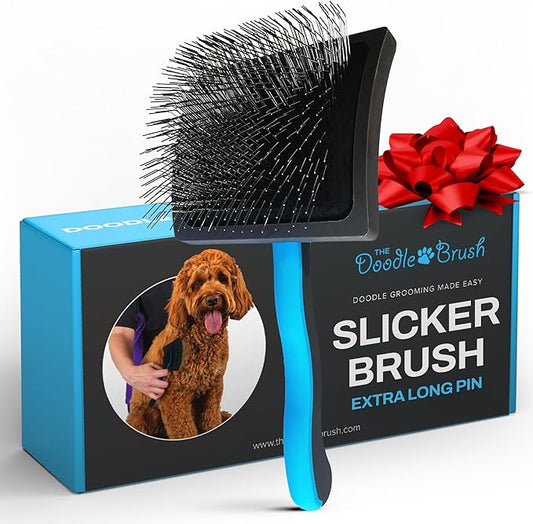 Slicker Brush for Dogs Detangler, Poodle Pin Dematting Extra Long Pin Slicker for Goldendoodle, Cockapoo, Cavapoo, Tangle-Free Grooming Shiny Coat Holiday Pet Christmas Gifts