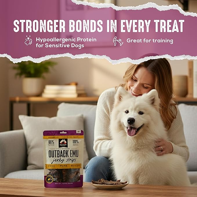 | Emu Dog Treats Jerky Strips | Single Ingredient Air Dried Natural Jerky Treats (7.05 oz)