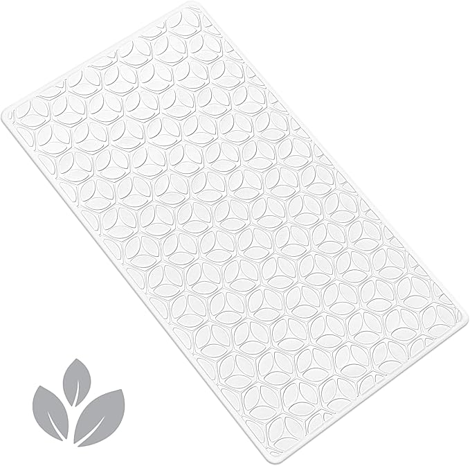 WRISIN Bathtub Mat Non Slip with Suction Cups - 100% Rubber Bathroom Mat Textured for Bath Tub Shower Safety - Soft on Touch - BPA/PVC Free - Pet Dog Bath Mat - Machine Washable - 16 × 28 Inch（White）