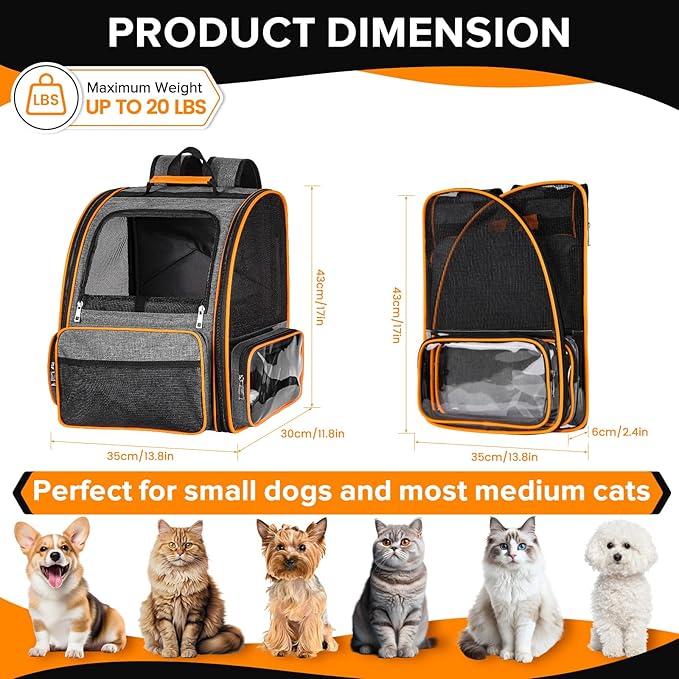 Discala Cat Backpack Carrier for Medium Small Dog Cat up to 20lbs, Pet Carrier Backpack, Ventilated Mesh Soft Sided Dog Backpack Carrier for Travel, Hiking, Outdoor Use - Grey