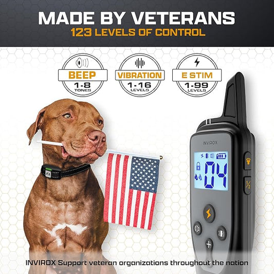 INVIROX Dog Training Collar [2026 Edition] 123 Levels 1100yd Range E Collar for Dogs Training 100% Waterproof Rechargeable, Dog Shock Collar with Remote Control