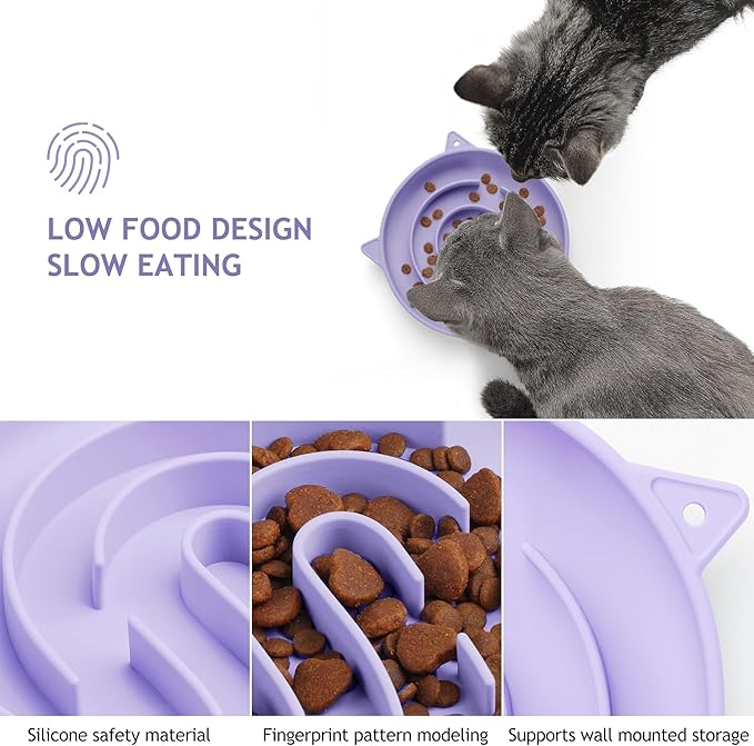 Coomazy Silicone Slow Feeder Dog Cat Bowls, Interactive Puzzle Toy for Pets Food Training, Keeps Dogs Cats Busy, Prevents Puppy Kitty Overeating (Purple, 1.4Cup)
