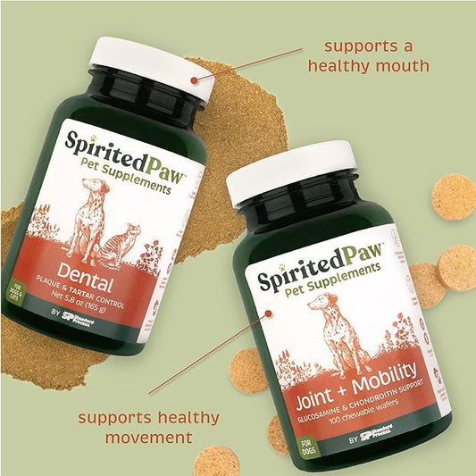 Spirited Paw Pet Health Bundle - Dental & Joint Support for Dogs - Teeth Powder & Chewable Wafers for Plaque, Tartar, and Mobility - 165 g Powder & 100 Wafers