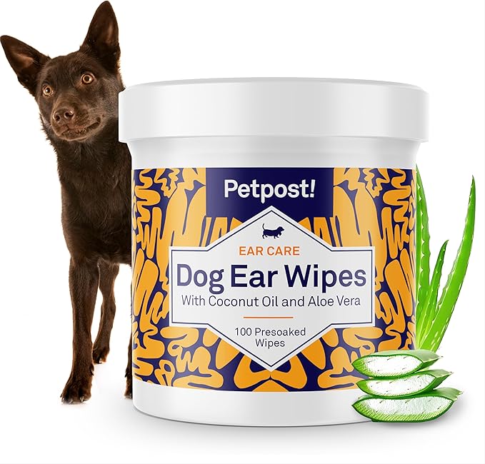Petpost | Dog Ear Cleaner Wipes - Ultra Soft Cotton Pads in Coconut Oil Aloe Solution - Dog Ear Rinse & Cleanser 100 ct.