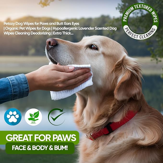 400 Dog Wipes for Paws and Butt Ears Eyes | Organic Pet Wipes for Dogs | Lavender Scented Dog Wipes Cleaning Deodorizing | Extra Thick Paw Wipes for Dogs Cats Pets | Bonus Glove Wipes Included