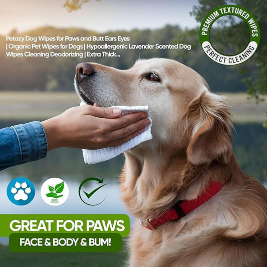 400 Dog Wipes for Paws and Butt Ears Eyes | Organic Pet Wipes for Dogs | Lavender Scented Dog Wipes Cleaning Deodorizing | Extra Thick Paw Wipes for Dogs Cats Pets | Bonus Glove Wipes Included