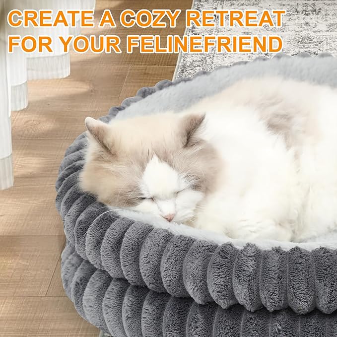 Cat Beds for Indoor Cats,Washable Round Donut Dog Bed,Fluffy Puppy Dogs Beds for Small Dogs with Anti-Slip Bottom(Grey,S)