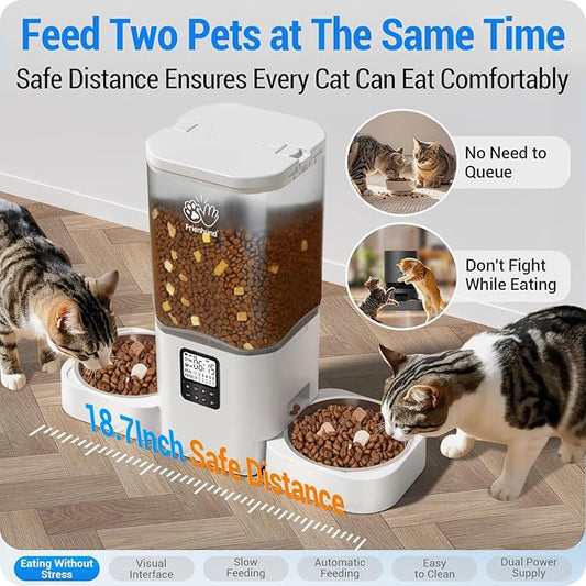 Timed Automatic Cat Feeder 2 Cats with Slow Feed: Dual Automatic Dog Feeder with Information Visualization, Programmable Cat Food Dispenser for Multiple Pets,Detachable for Easy Clean-29 Cup