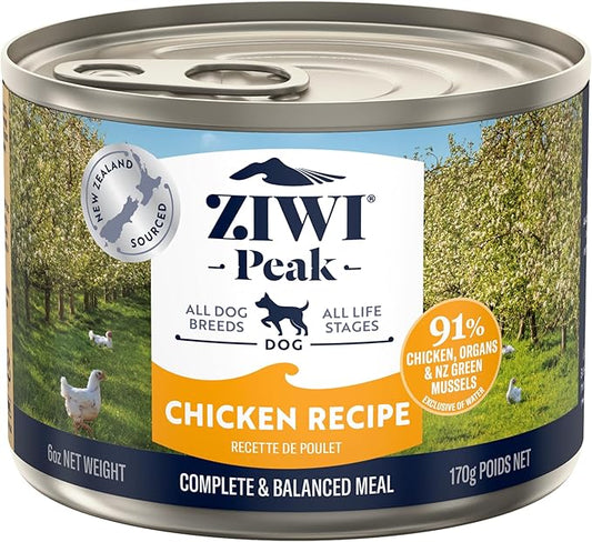 ZIWI Peak Canned Wet Dog Food – All Natural, High Protein, Grain Free, Limited Ingredient, with Superfoods (Chicken, Case of 12, 6oz Cans)