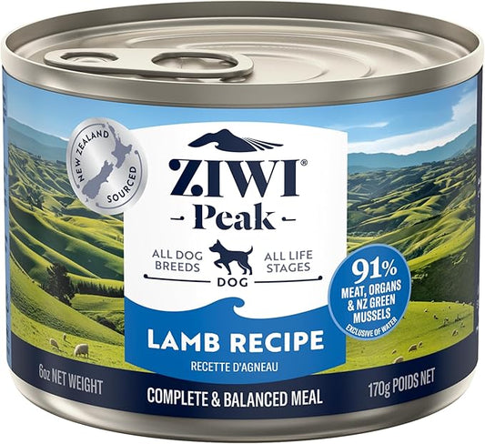 ZIWI Peak Canned Wet Dog Food – All Natural, High Protein, Grain Free, Limited Ingredient, with Superfoods (Lamb, Case of 12, 6oz Cans)