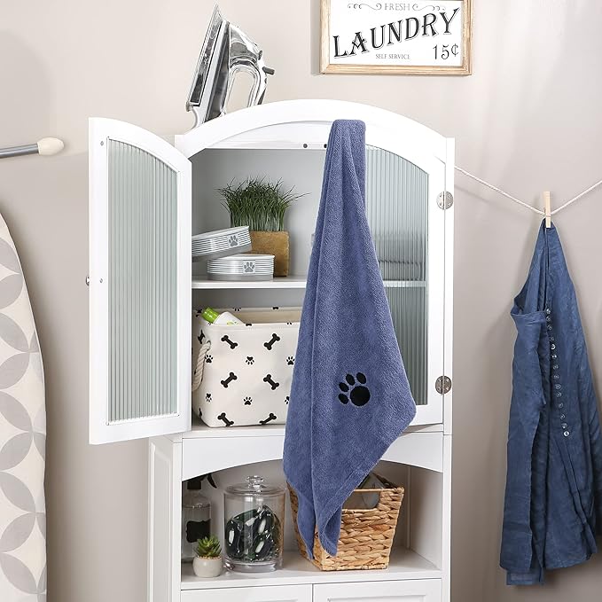 Bone Dry Pet Grooming Microfiber Towel, Embroidered Collection, X-Large,41x23.5", Stonewash Blue