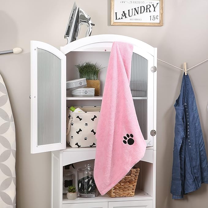 Bone Dry Pet Grooming Microfiber Towel, Embroidered Collection, X-Large,41x23.5", Pink