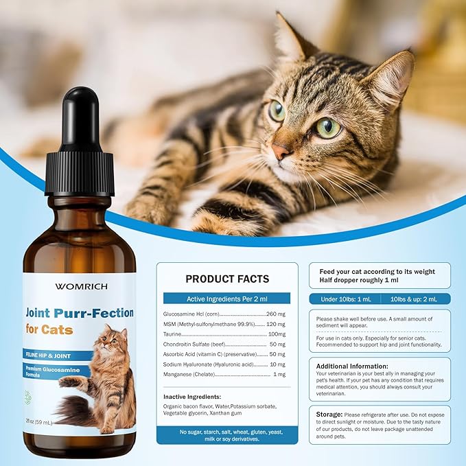 Joint Supplement for Cats - Glucosamine & Chondroitin Drops - Arthritis Relief for Senior Cats - Hip & Joint Care for Indoor Cat - Cat Supplements & Vitamins - 59ML
