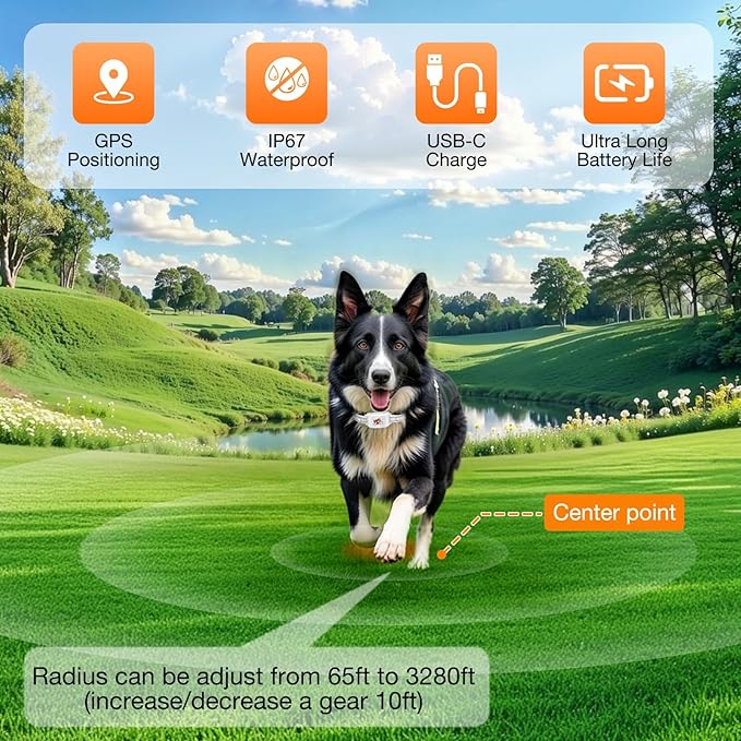 GPS + Wireless Dog Fence & Training Collar – No Subscription, App Geo-Fence 3280ft, 60-164ft Bluetooth Training, 3 Correction Modes, Auto Sleep/Wake, 7-Day Battery, 3-Dog Support