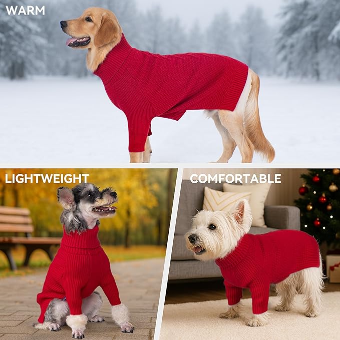 cyeollo Warm Small Dog Christmas Sweater, Knit Cold Weather Doggy Sweaters for Small Dogs Girl Pullover Winter Dog Clothes with Turtleneck for Indoor & Outdoor Wear, Red M