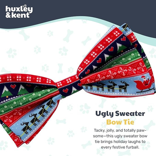 Huxley & Kent Pet Bow Tie for Dogs & Cats - Holiday Adjustable Hook & Loop Collar Accessory - Cute & Comfortable for Holidays & Celebrations - Ugly Sweater, Large