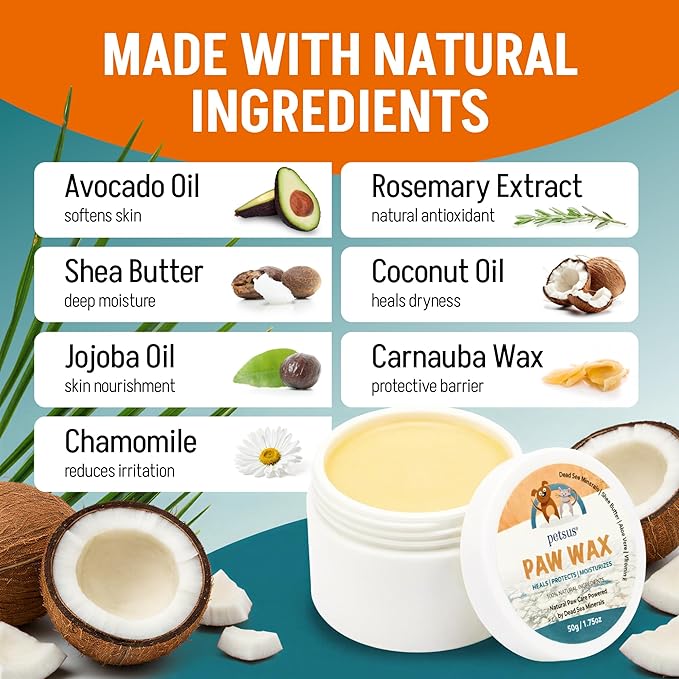 Dog Paw Balm – Lick-Safe Wax & Moisturizer for Dry, Cracked Pads, Nose & Snout – Natural Protection for Winter & Hot Pavement with Dead Sea Minerals, Shea Butter, Coconut Oil – 1.75 oz