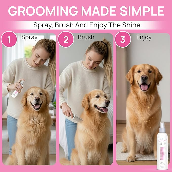 BioSilk for Pets Silk Therapy Detangling Plus Shine Mist for Dogs - Reduces Matted Fur, Shiny & Soft Coat - Suitable for All Dogs & Puppies, Made in USA, 8 Fl Oz - 2 Pack