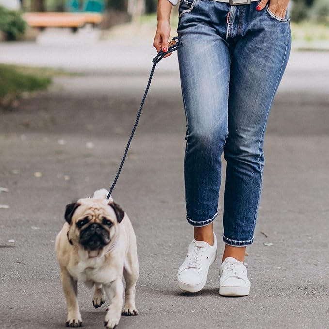 Mile High Life Dog Leash, Braided Cotton Rope Leashes with Leather Tip - Heavy Duty Metal Clasp, 4FT, 1/3" Thick - Wedding, Walking Leash for Small Medium Puppy(Navy)