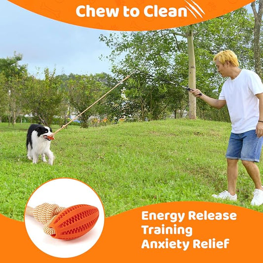 Flirt Pole for Dogs Chase and Tug of War Interactive Dog Toys, Dog Teaser Wand with Rope & Ball Toy for Large Medium Small Dogs Chewing Toy to Outdoor Exercise & Training, 35inch Orange