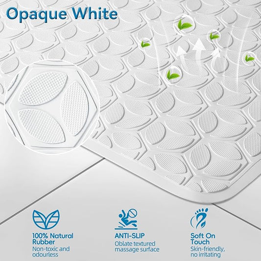 WRISIN Bathtub Mat Non Slip with Suction Cups - 100% Rubber Bathroom Mat Textured for Bath Tub Shower Safety - Soft on Touch - BPA/PVC Free - Pet Dog Bath Mat - Machine Washable - 16 × 28 Inch（White）