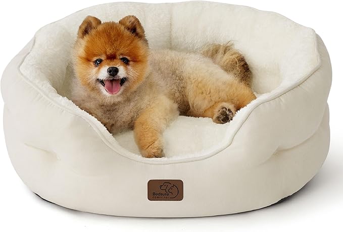 Bedsure Dog Beds for Small Dogs - Round Cat Beds for Indoor Cats, Washable Pet Bed for Puppy and Kitten with Slip-Resistant Bottom, 25 Inches, White