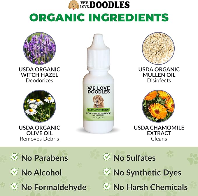 We Love Doodles Dog Gloves Wipes & Dog Ear Cleaning Solution Kit Bundle - Pet Bathing Wipes for Dogs, Paws, Face, Body, Ears, Prevent Infections, Organic, Made in USA, Ear Drops for Dogs