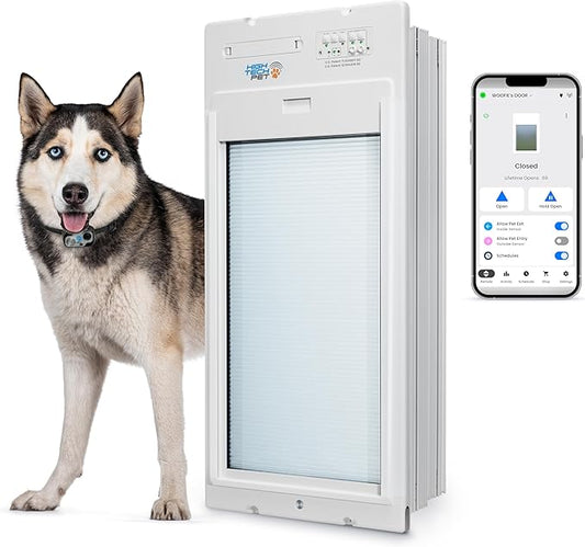 Power Pet Automatic ROLL UP Door by High Tech Pet Brand - Motorized Panel Rolls Up - Pet Operated - Remote App Control - 24/7 Exit & Entry Timers (Wall Mount, Large)