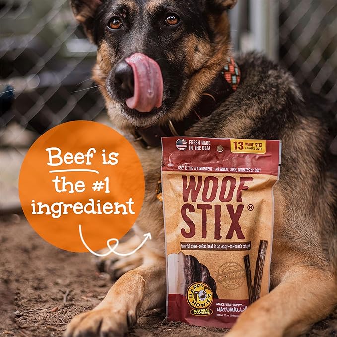 Happy Howie's Woof Stix - Healthy Dog Treats, Flavorful Slow Cooked Beef Stick, Natural Ingredients, Hormone Free - Beef, 46 Count (Pack of 1)
