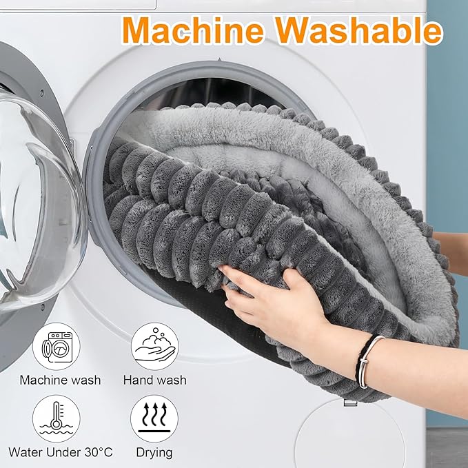 Cat Beds for Indoor Cats,Washable Round Donut Dog Bed,Fluffy Puppy Dogs Beds for Small Dogs with Anti-Slip Bottom(Grey,S)