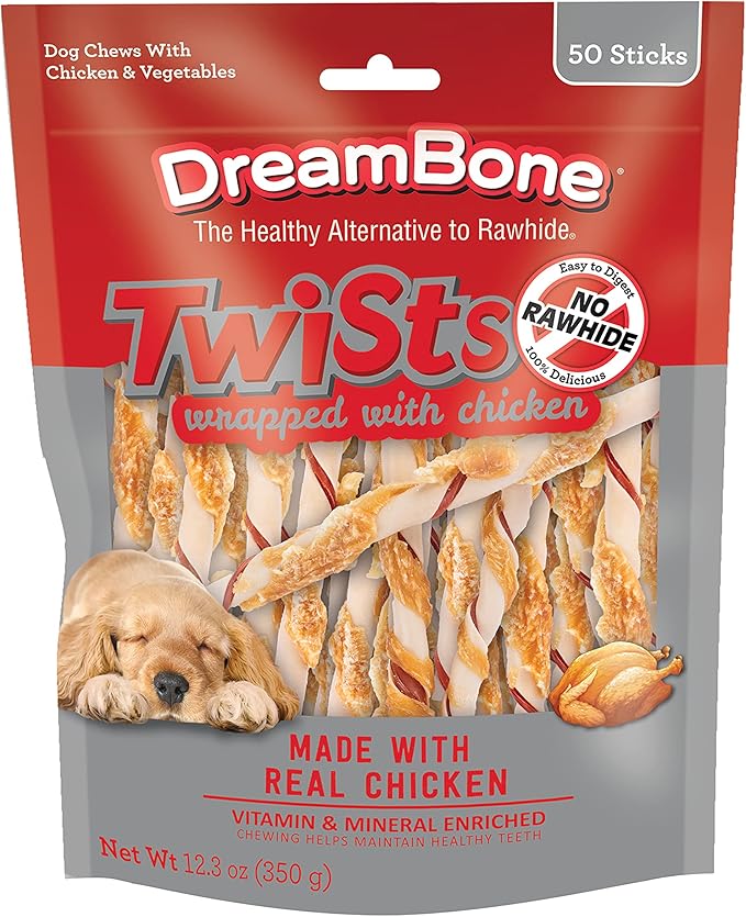 DreamBone Twist Sticks, Wrapped With Real Chicken, Rawhide-Free Chews For Dogs, 50 Count