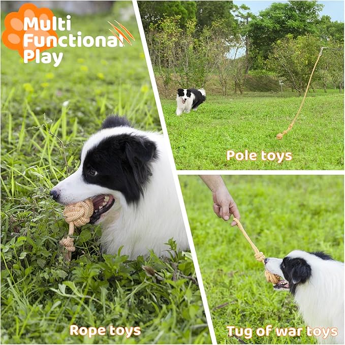 Flirt Pole for Dogs Chase and Tug of War Interactive Dog Toys, Dog Teaser Wand with Rope & Ball Toy for Large Medium Small Dogs Chewing Toy to Outdoor Exercise & Training, 35inch Orange