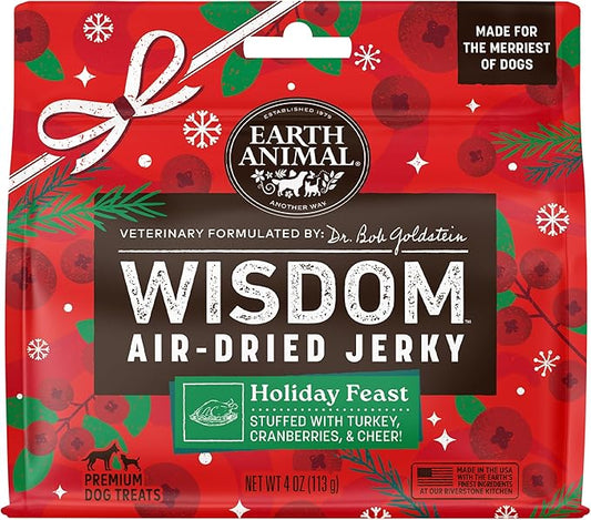 Earth Animal Wisdom Air Dried Jerky - Seasonal Holiday Feast Premium Natural Jerky Strips Dog Treats - 4 oz Bag